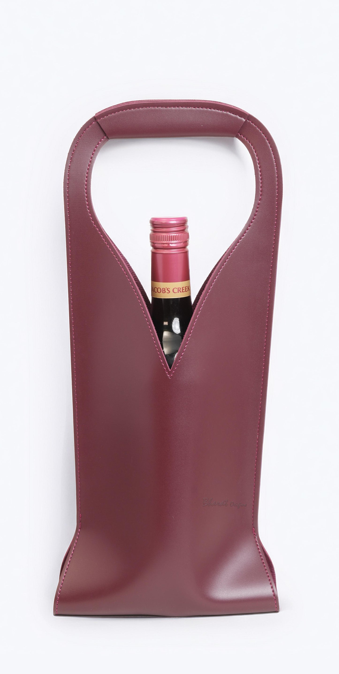 Leather Wine Bag – Single Bottle Holder with Handle – Dark Brown