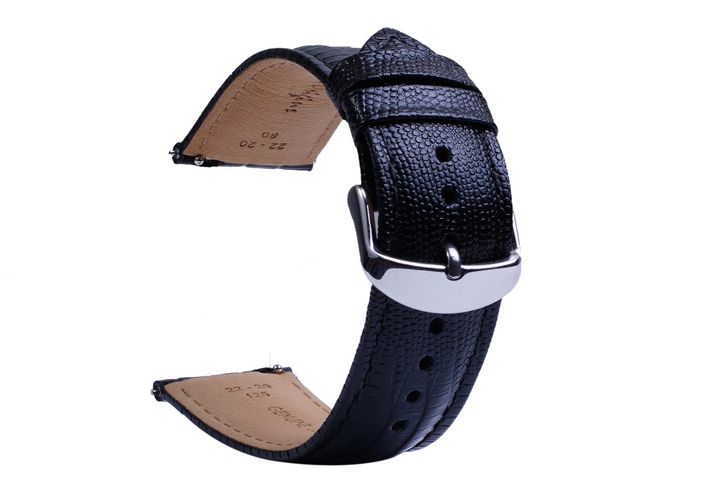 Lizard Black Leather Watch Band | 22mm 20mm 18mm