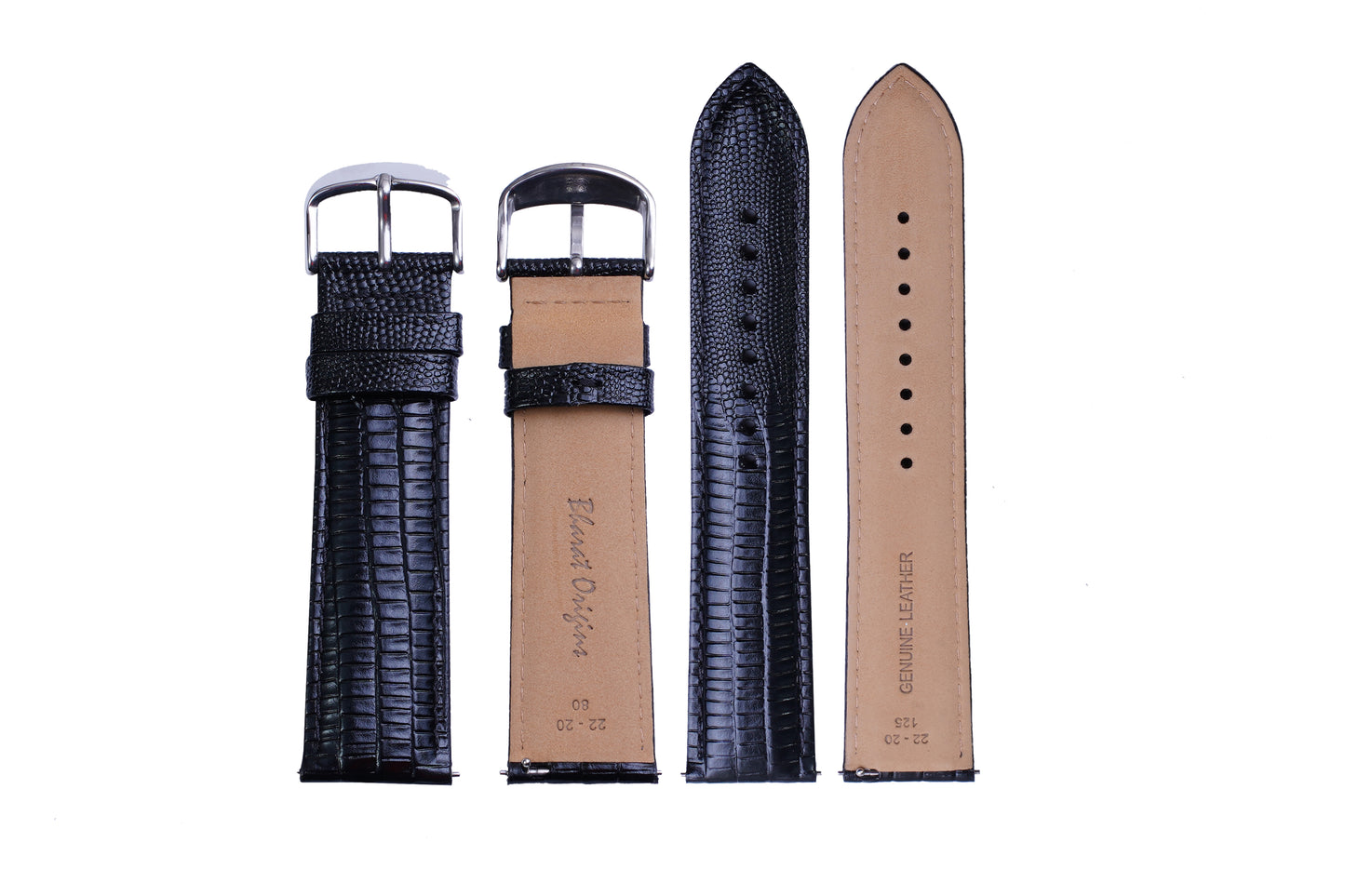 Lizard Black Leather Watch Band | 22mm 20mm 18mm